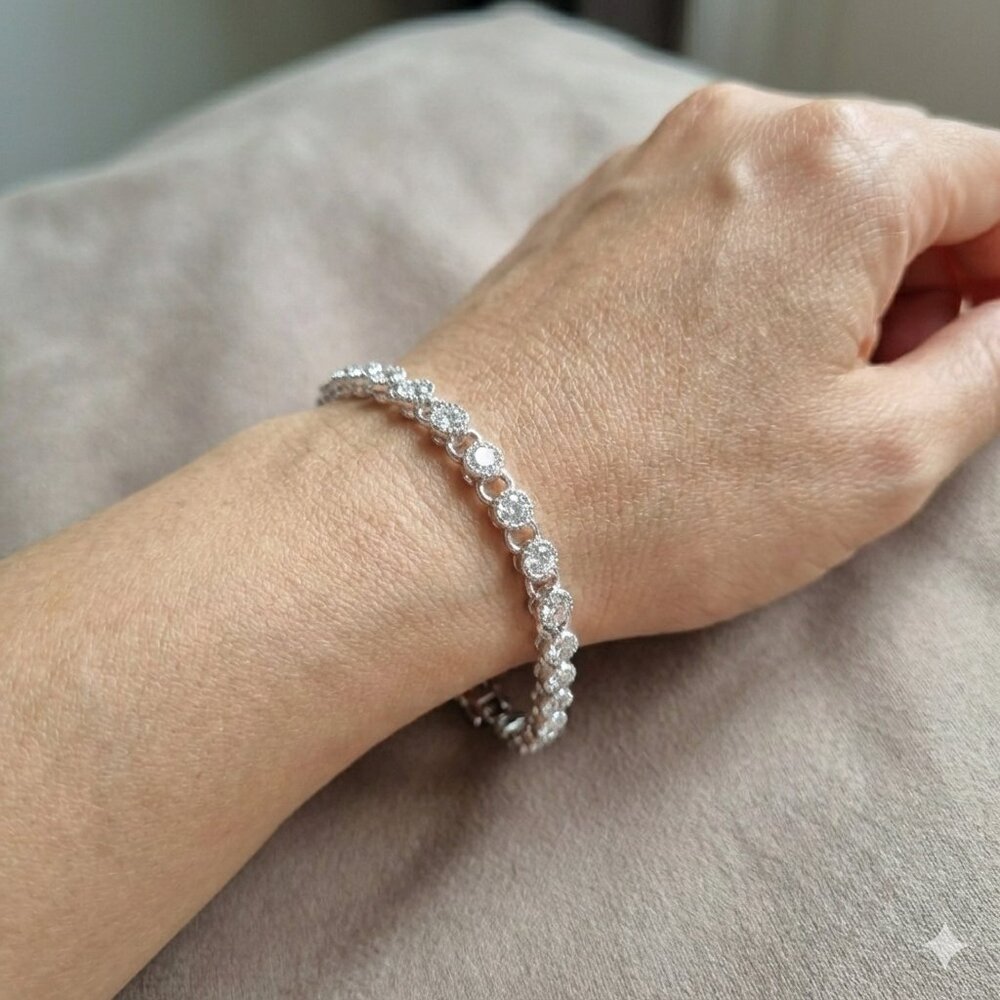 Vintage Avon Jeweltone Clear Crystal Tennis Bracelet - Silver Tone